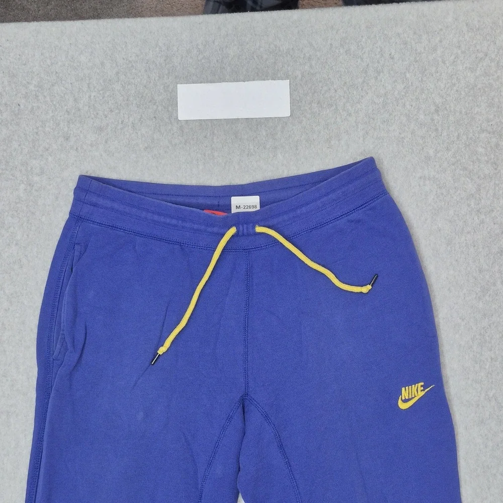 Nike Men Pants L Blue Embroidered Sweatpants Fleece Joggers READ